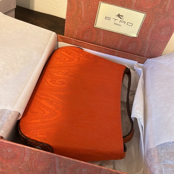 ETRO Orange Paisley and snakeskin Bag NEW w/box - Picture 3 of 8